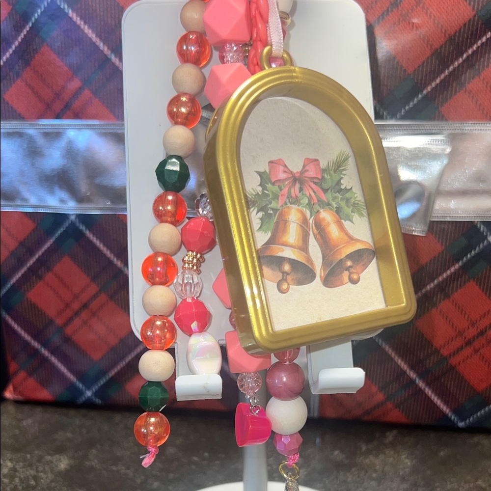 Festive Beaded Keychain with Bells Charm